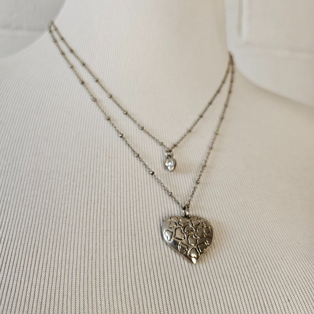 y2k McBling Girly Feminine Goth Betsey Johnson Silver Heart Pendant Necklace